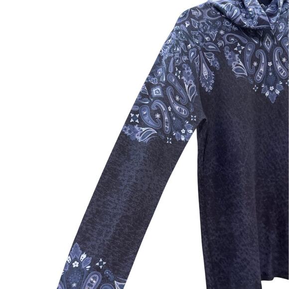 Soft Surroundings Blue Paisley Cowl Neck Top Women’s Small Long Sleeve Boho - Picture 5 of 7